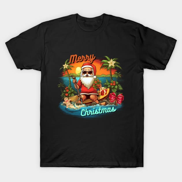 Tropic Merry Christmas, Santa Claus surfer, vacation T-Shirt by Pattyld